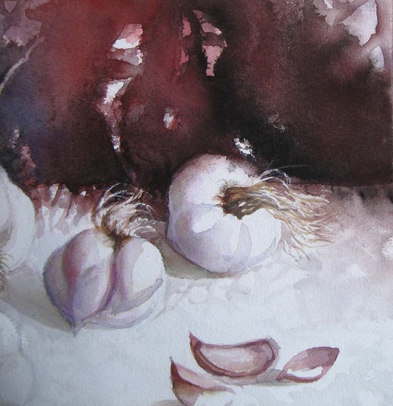 Garlic - still life watercolour