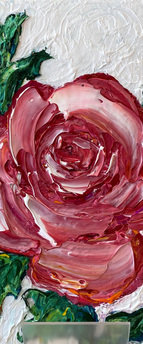 The Rose Flower palette knife painting is 10" x 8" on Gator board. by Lena Owens at OLena Art