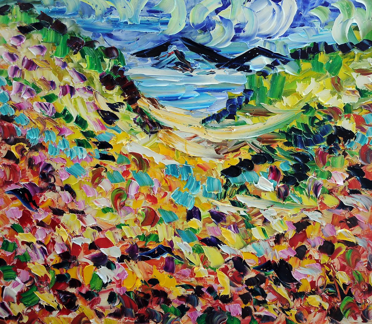 Impressionistic Abstract Oil Painting By Antonino Puliafico, 31 X 28, Un Tuffo Nel Blu Olio Su Tela 70X80Cm, Original Artwork