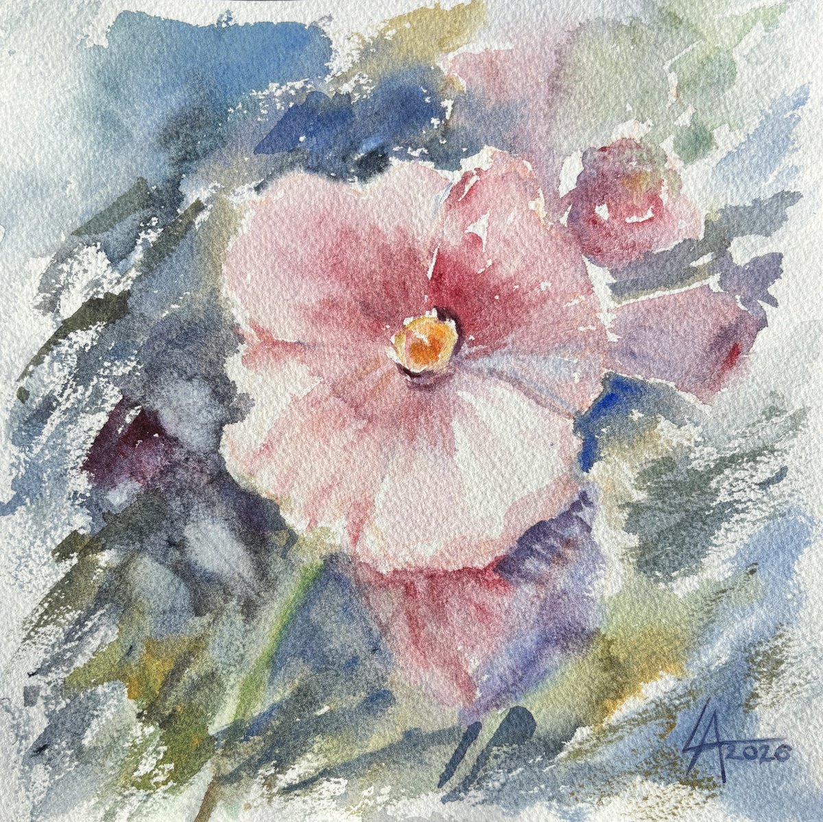 Impressionistic Drawing , Amber Heart Mallow By Elena Lykhodid, 9 X 9, Artwork For Sale On Artfinder