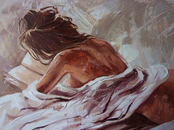 " MY PLACE WITH BOOK ... "-   liGHt  ORIGINAL OIL PAINTING, GIFT, PALETTE KNIFE nude WINDOW