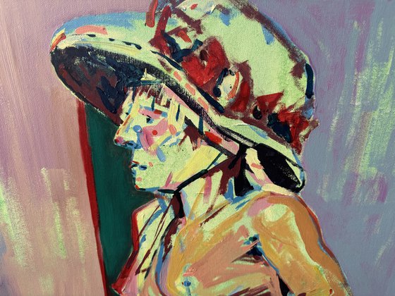 Girl with wide brim hat