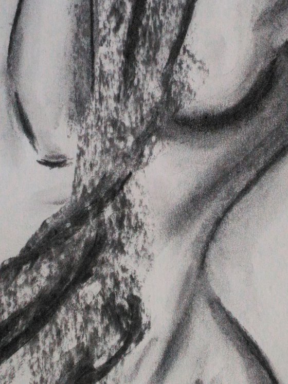 Female nude original charcoal drawing on paper woman nude charcoal draw