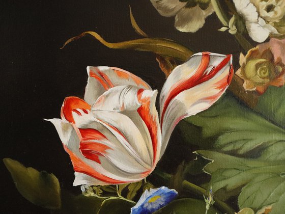 Dark Floral Still Life with Tulips