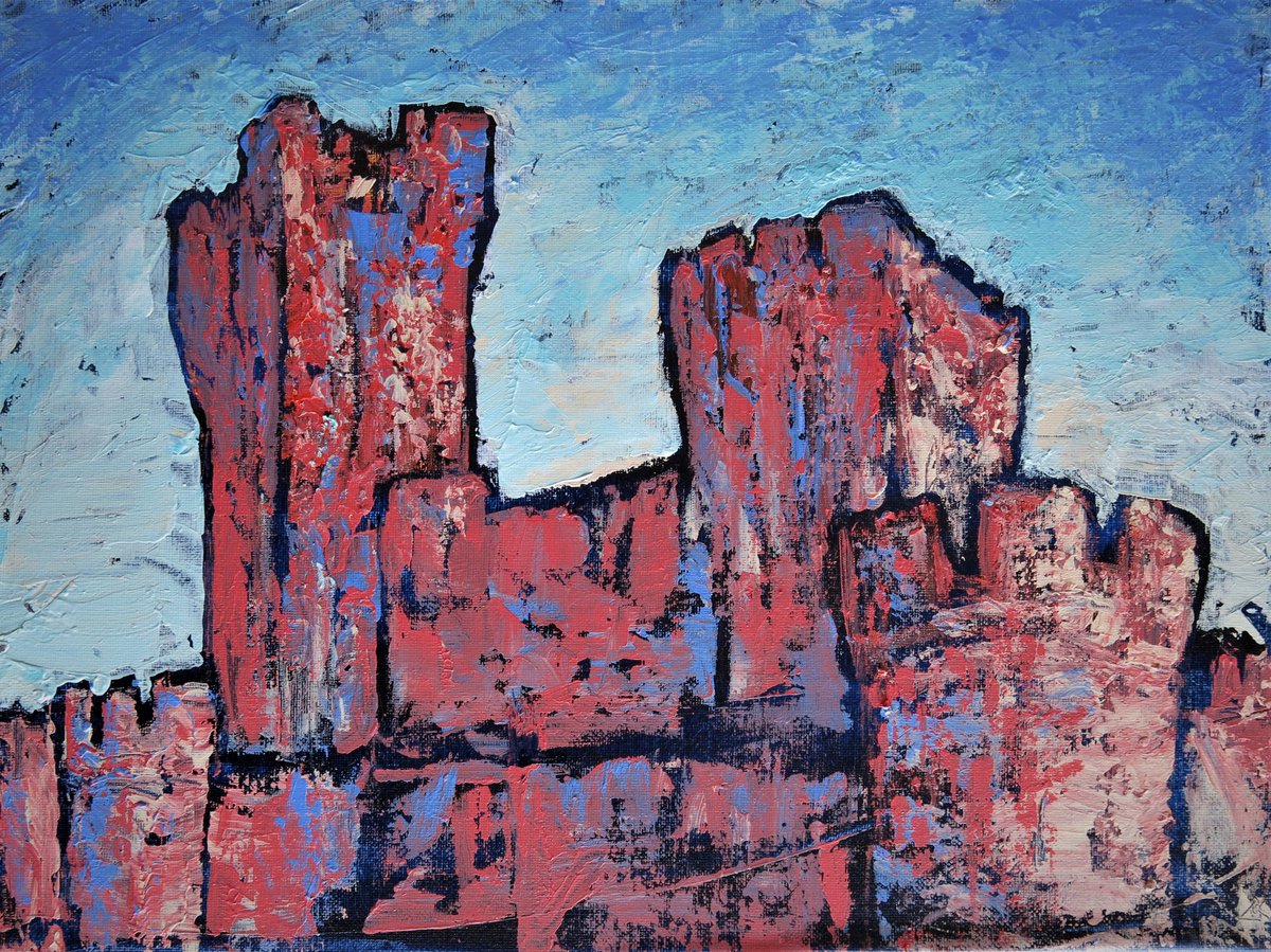 Impressionistic Cityscapes Acrylic Painting By Denys Kuvaiev, 18 X 14, Castillo De La Mota, Original Artwork