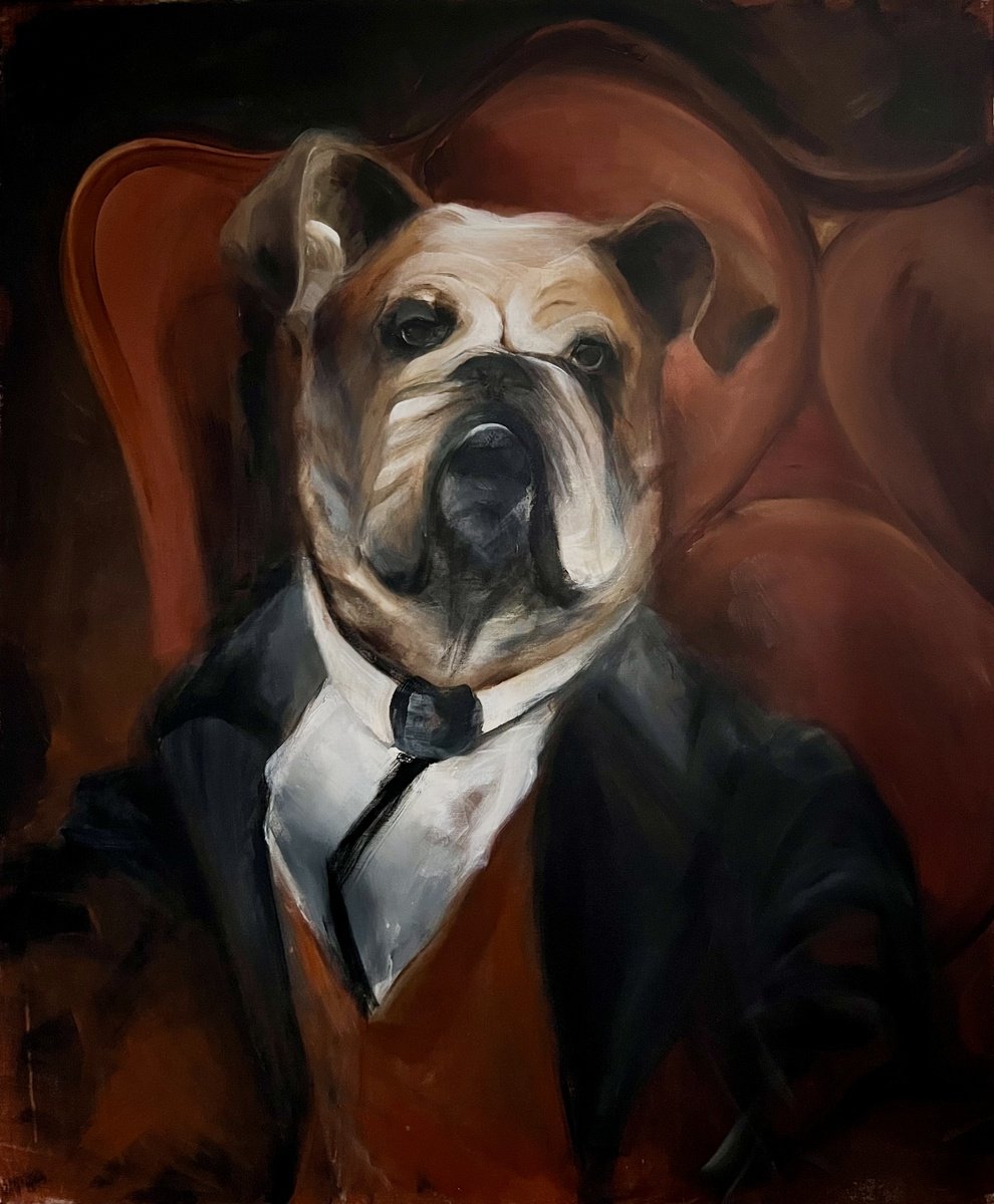 Expressive Animal Acrylic Painting By Tamara Andjus, 39 X 47", Englishman In New York, Original Artwork