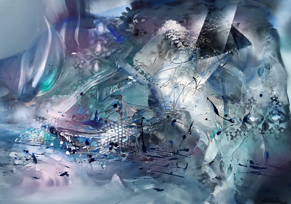 Organic Landscape Painting By Kloska Ovidiu, 34 X 26", Memory Of Traveling, Original Artwork