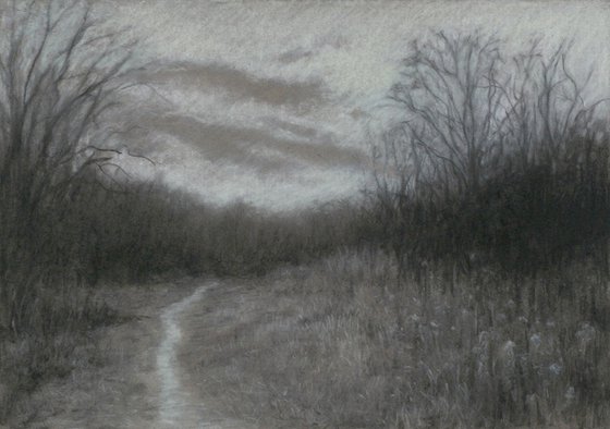 Path into the Woods – charcoal drawing