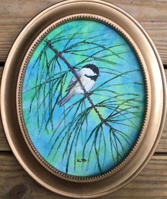 Chickadee # 40 by K. McDermott - oil 10X8 canvas