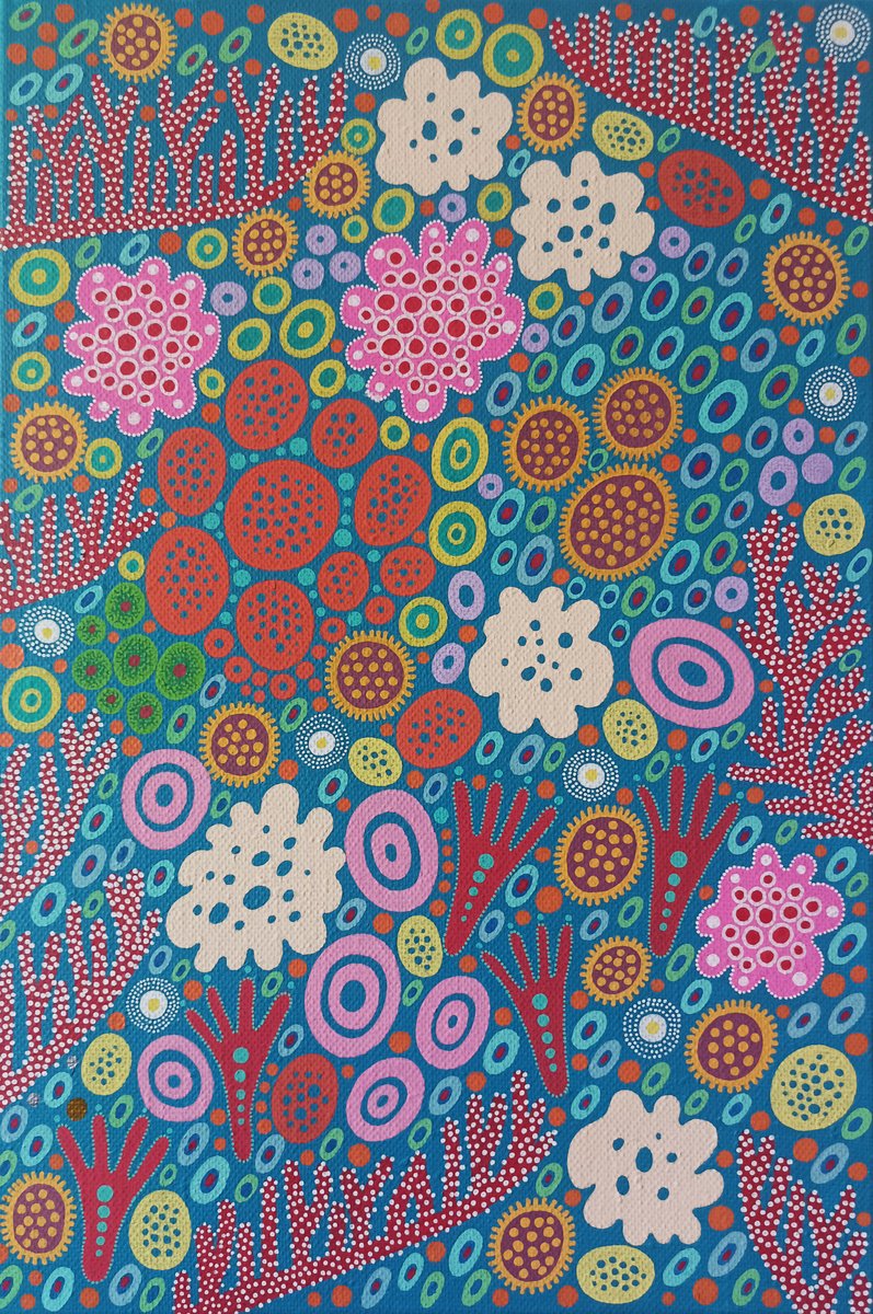 Organic Botanical Acrylic Painting By Veronika Demenko, 16 X 24", Underwater Life N.17, Original Artwork