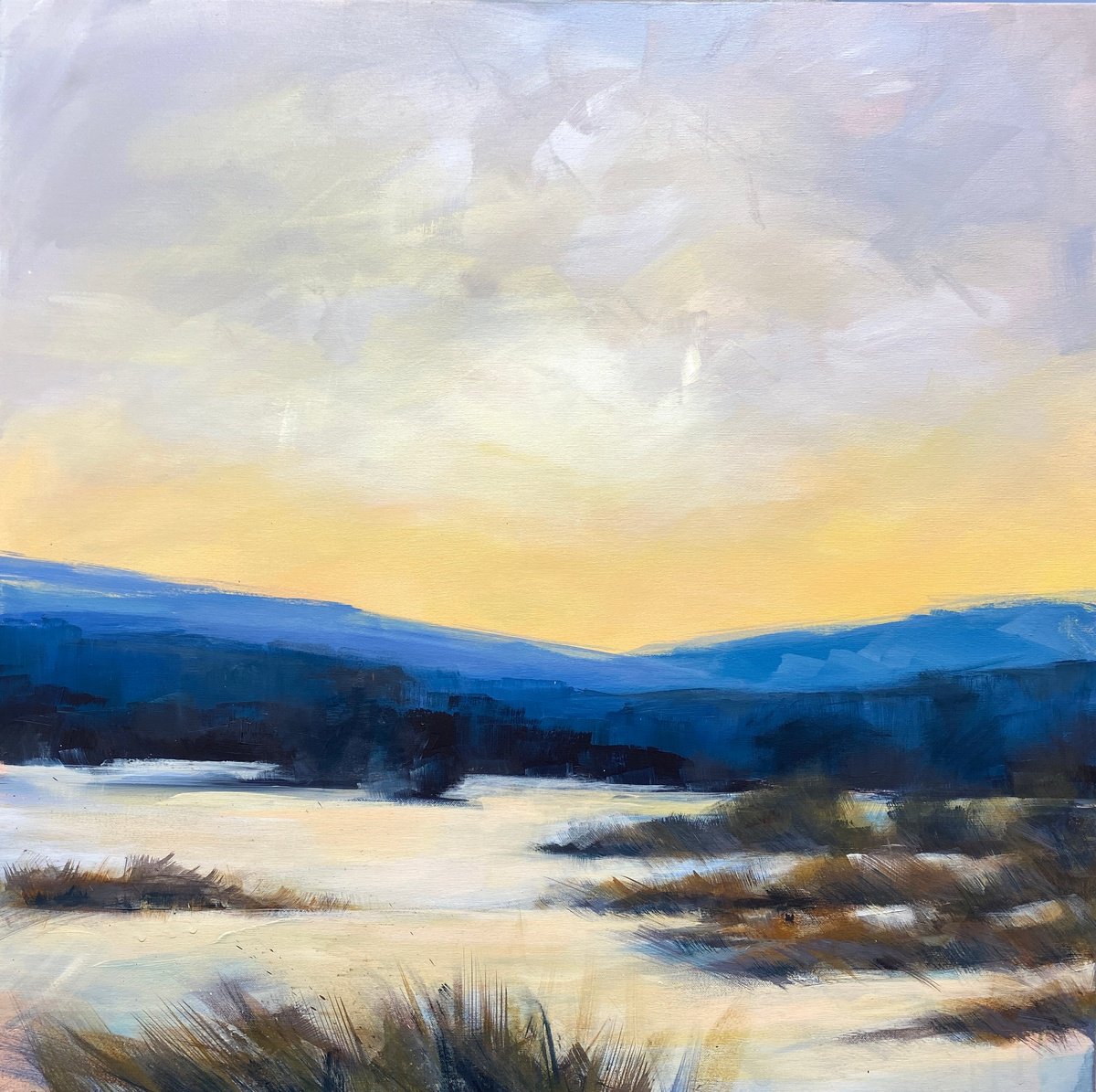 Impressionistic Landscape Acrylic Painting By Helen Mount, 31 X 31, The Melting Day, Original Artwork