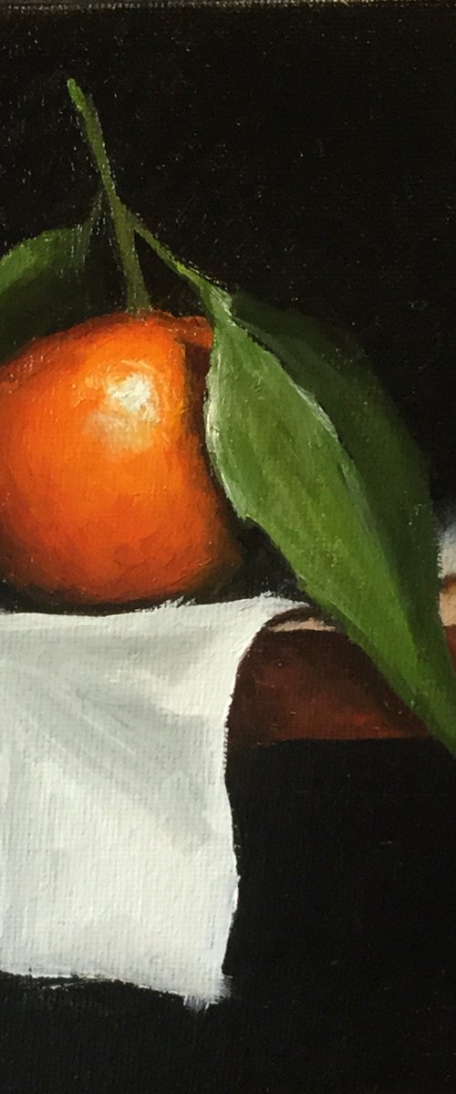 Clementine with leaf still life by Jane Palmer Art
