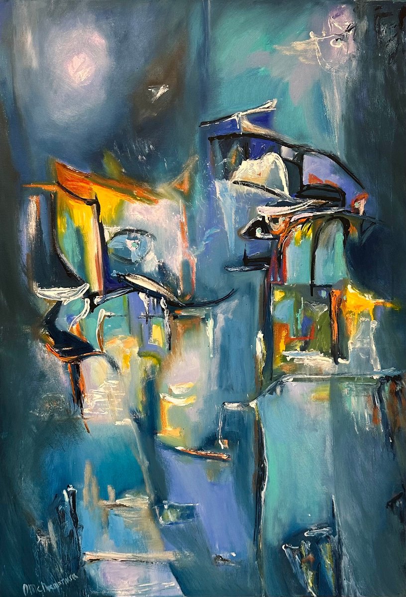 Abstract Oil Painting By Olga Mcnamara Biennaleartist, 30 X 42", The Hidden Passage, Original Artwork