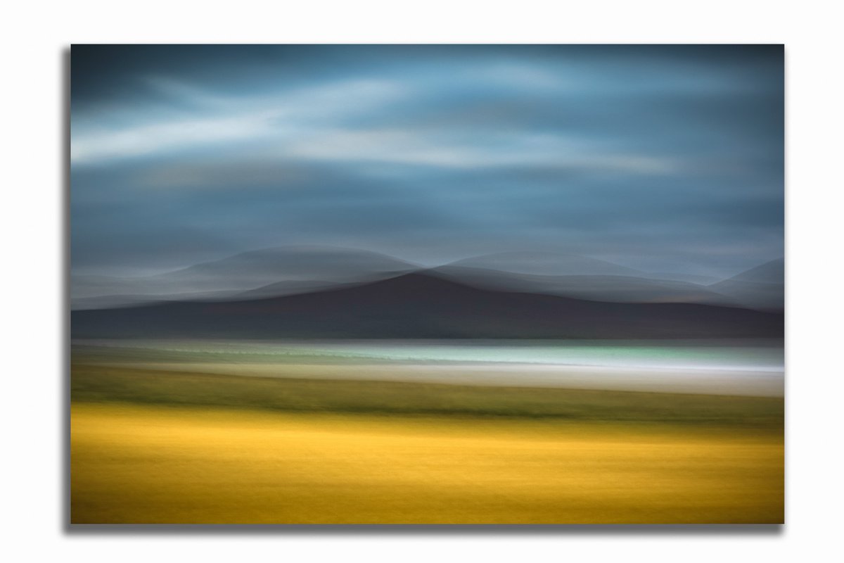 Hills of North Hoy, Orkney - Large Blue Yellow Abstract by Lynne Douglas