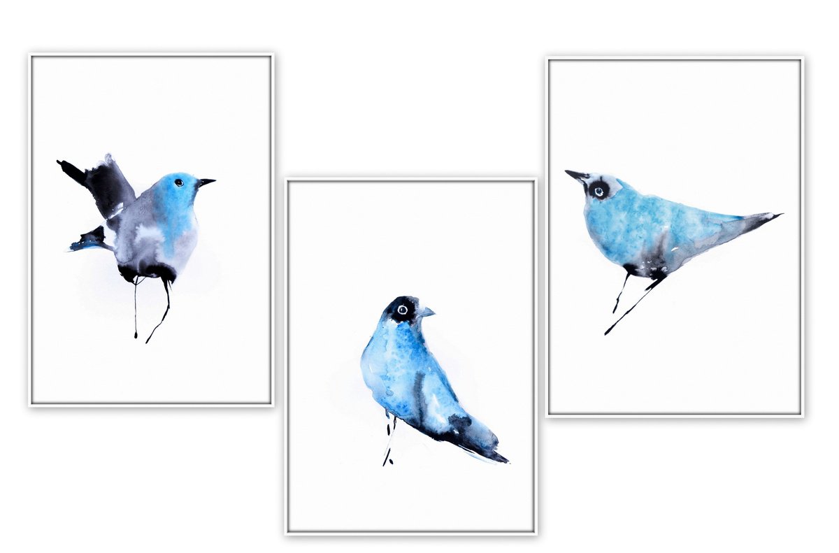 Impressionistic Animal Watercolour By Nadia Moniatis, 12 X 16", Birds, Original Artwork