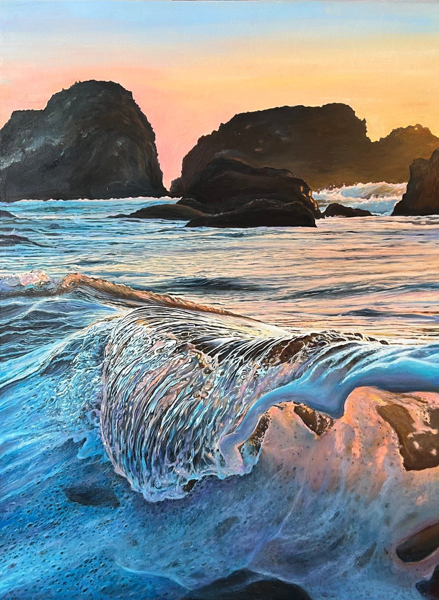 Photorealistic Landscape Oil Painting By Daria Dudochnykova, 24 X 31, Whisper Of The Tides, Original Artwork