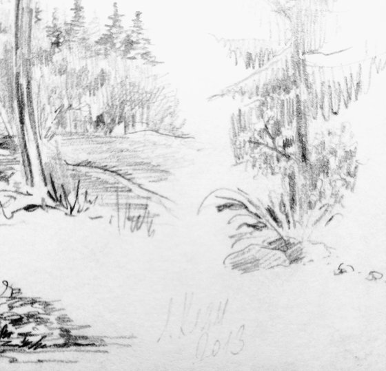 Plein air. Sketch # 3. Original pencil drawing.