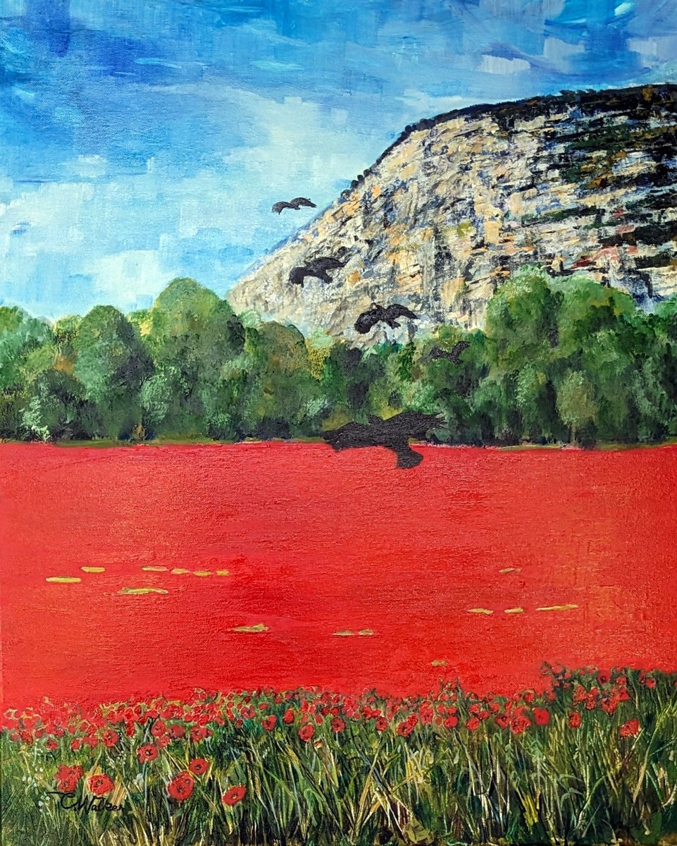 Impressionistic Landscape Oil Painting By Chris Walker, 20 X 24, Coquelicots, Original Artwork