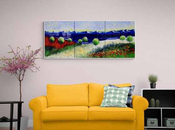 Colorful original oil painting on canvas landscape