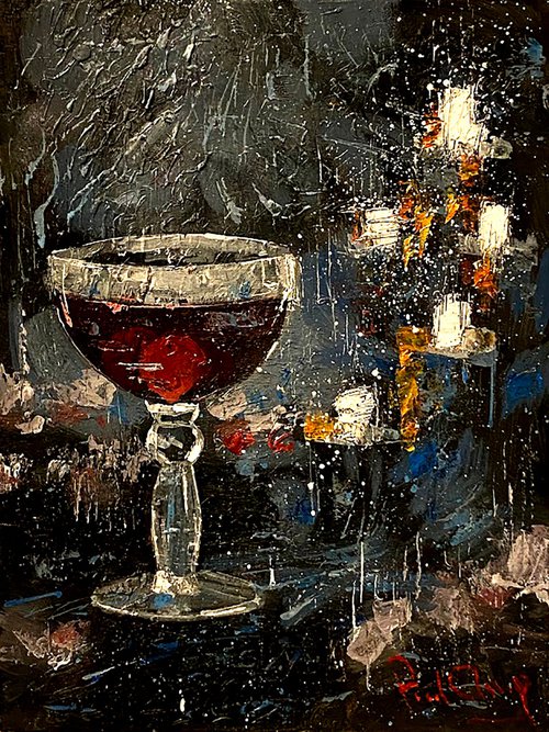 wine glass and Candles and Smog by Paul Cheng