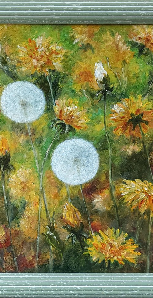 Framed oil painting Joyful Dandelions by Mila Moroko
