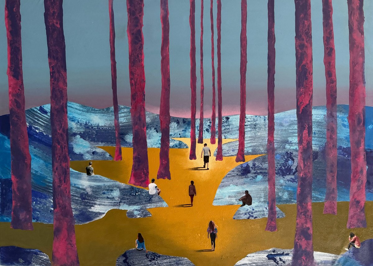 Surrealistic Landscape Painting By Stefano Pallara, 28 X 20", No Winter Lasts Forever, Original Artwork