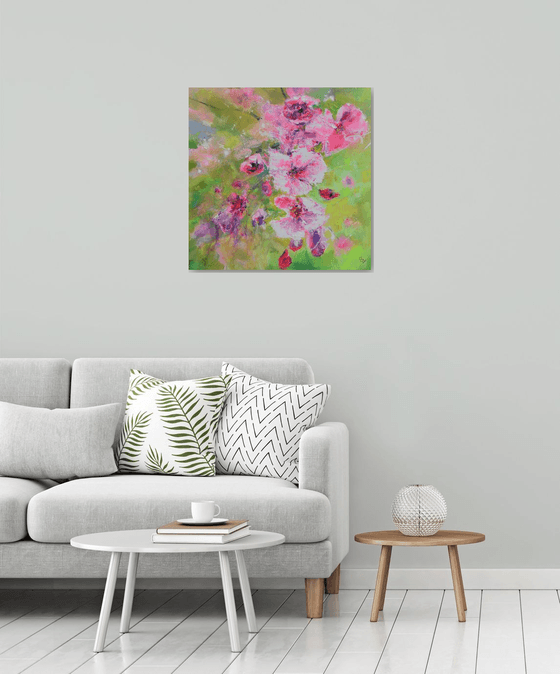 Cherry Flowers in Light Greens