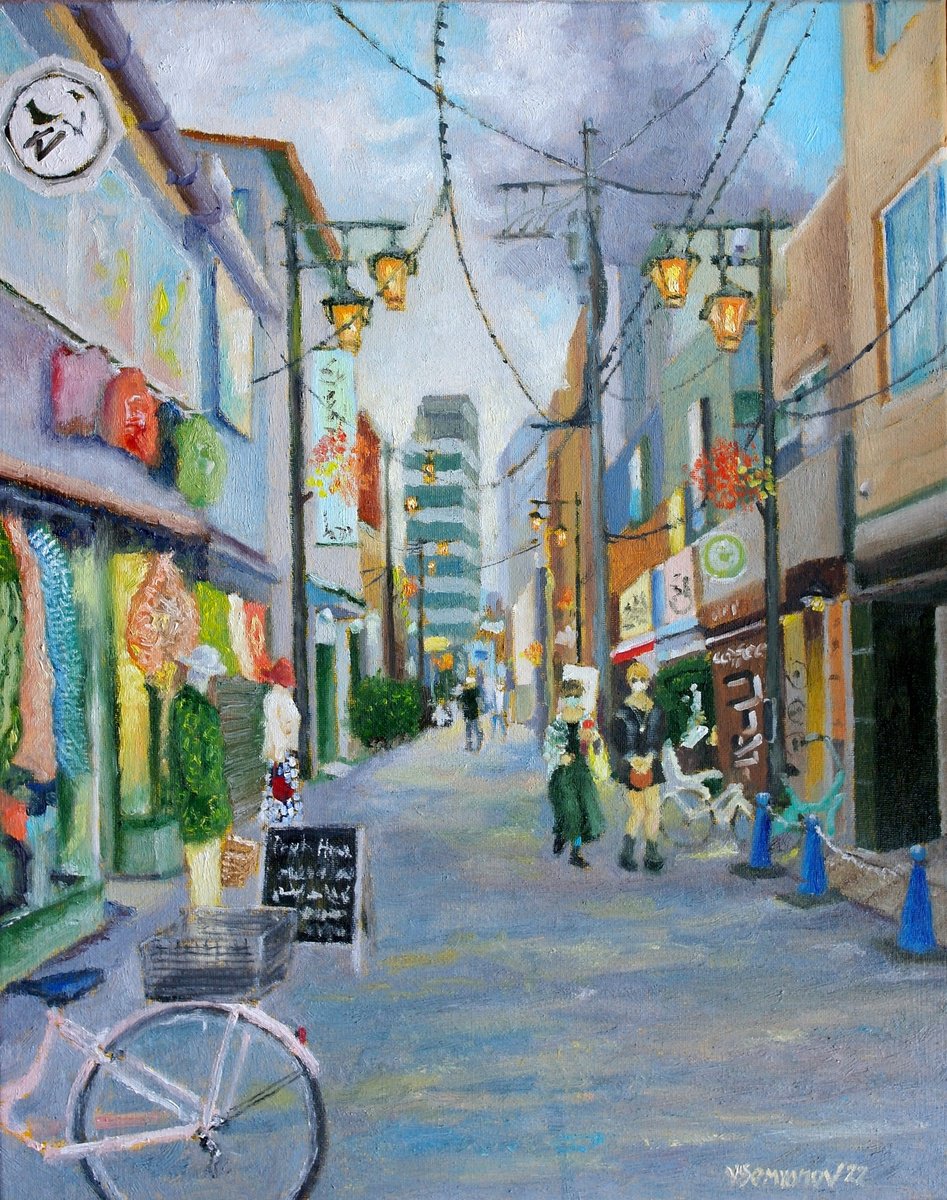 Impressionistic Cityscapes Oil Painting By Juri Semjonov, 16 X 20", Cozy Street In Tokyo, Original Artwork