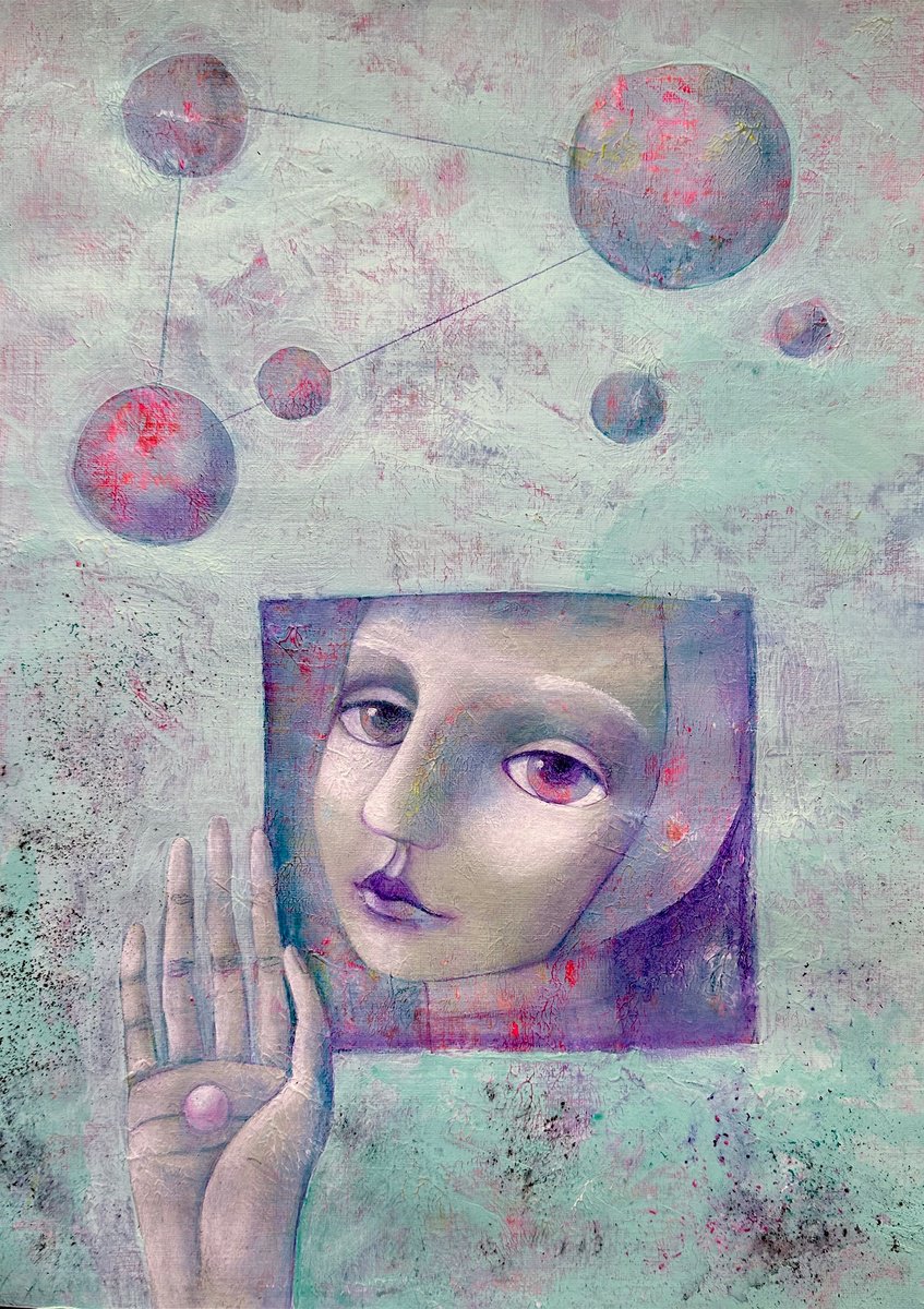 Illustrative Portrait Painting By Olya Anima, 12 X 17", Girl With A Pearl Earring, Original Artwork