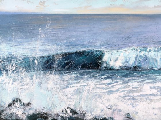 'Edge of the Surf Zone II' Beach Wave Seaside Seascape Palette Knife Oil Painting