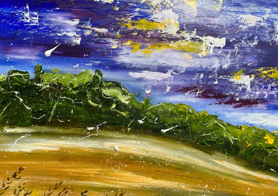 Ukraine Painting Impasto Original Art Wheat Field Artwork Daisy Oil Cornflowers Impasto Wall Art 32 by 21 by Halyna KIrichenko