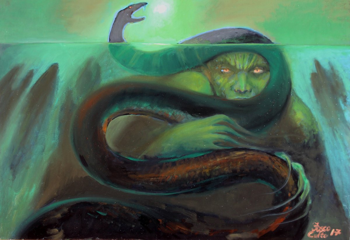 Naive Landscape Oil Painting By Fosco Culto, 28 X 20, Underwater, Original Artwork