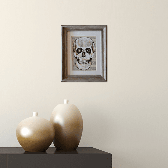 Skull 2 - Framed Original Collage Art on Vintage Page