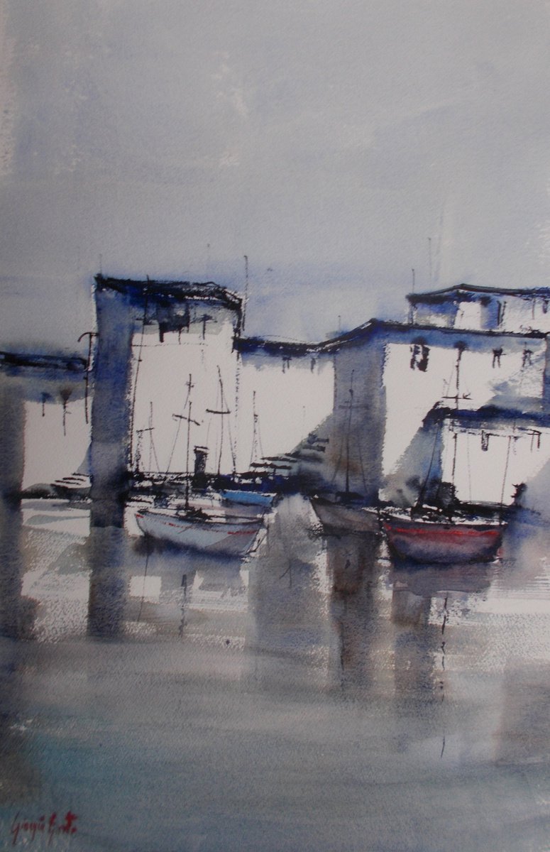 Impressionistic Landscape Watercolour By Giorgio Gosti, 14 X 21, Little Harbour, Original Artwork