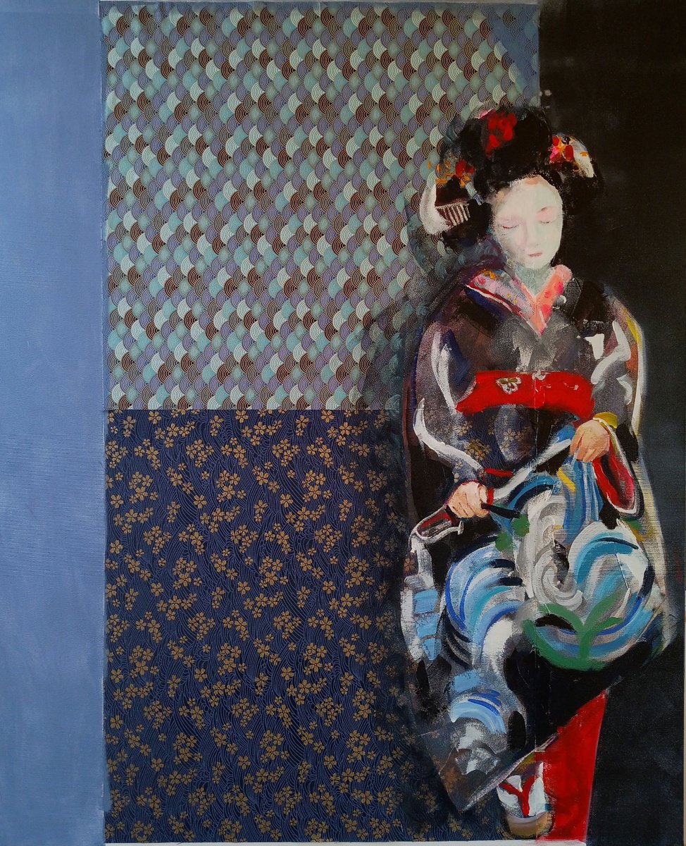 Expressive Portrait Acrylic Painting By Marina Del Pozo, 32 X 39", Gheisa #6, Original Artwork