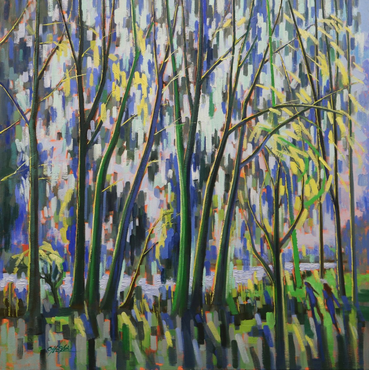 Expressive Oil Painting , The Spring Picnic By Chin H Shin, 36 X 36, Artwork For Sale On Artfinder