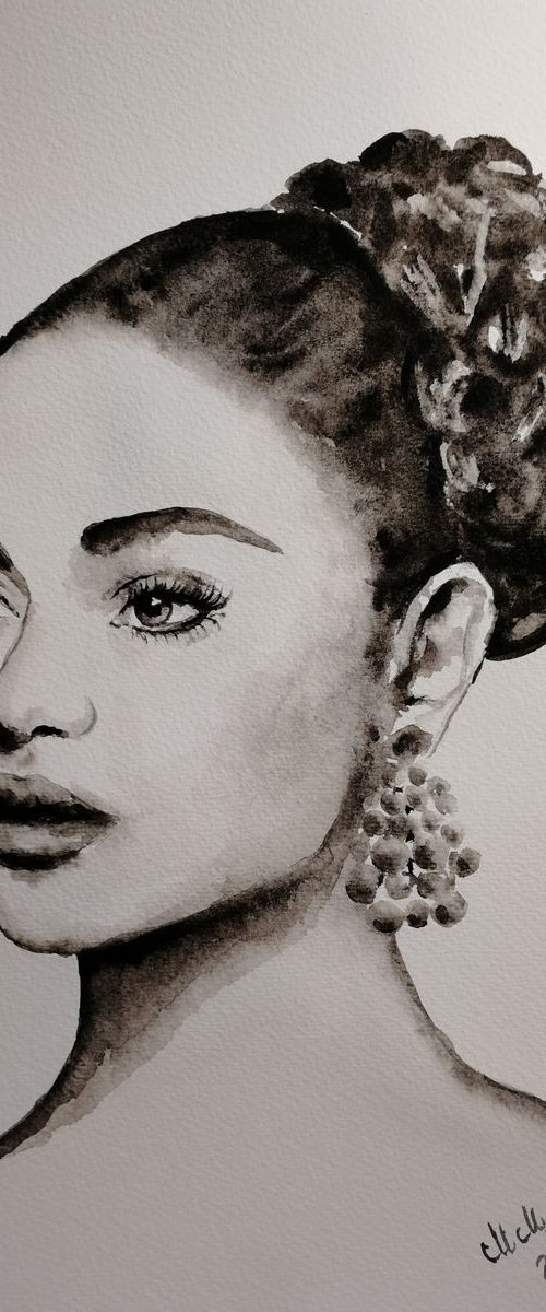 Beauty - black and white watercolor portrait by Mateja Marinko