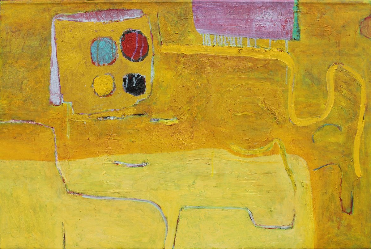 Geometric Abstract Oil Painting By Sergiy Dekalyuk, 35 X 24", Autumn Light, Original Artwork