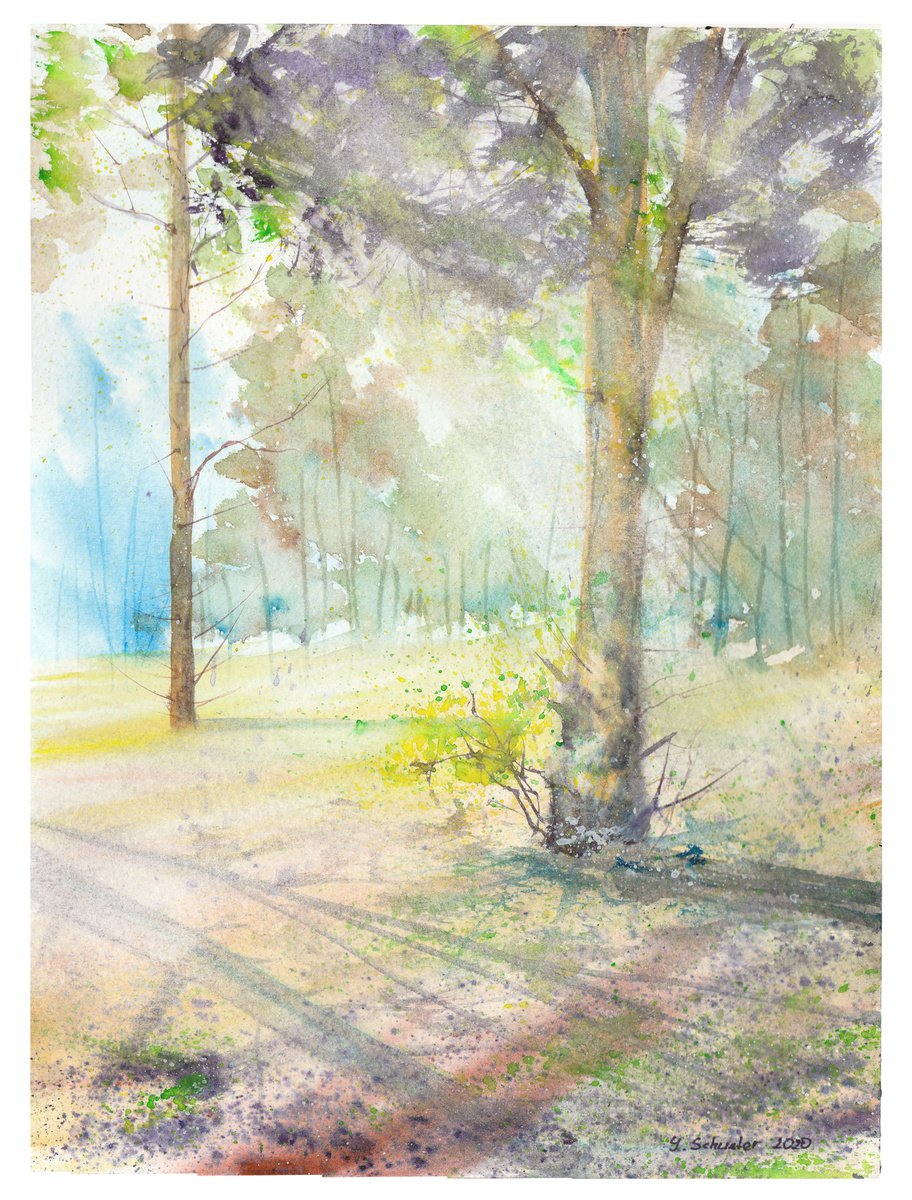 Illustrative Landscape Watercolour By Yulia Schuster, 9 X 13", Spring Day 1, Original Artwork