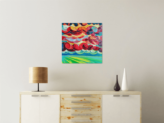 Sunset (60x60cm, cubism, oil painting, ready to hang)