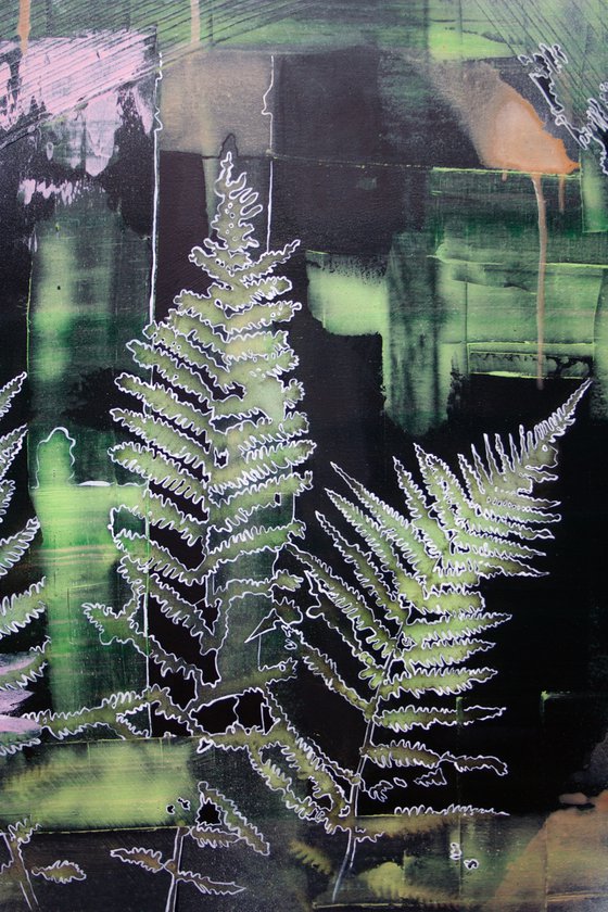 Abstract with Fern in Green and Pink