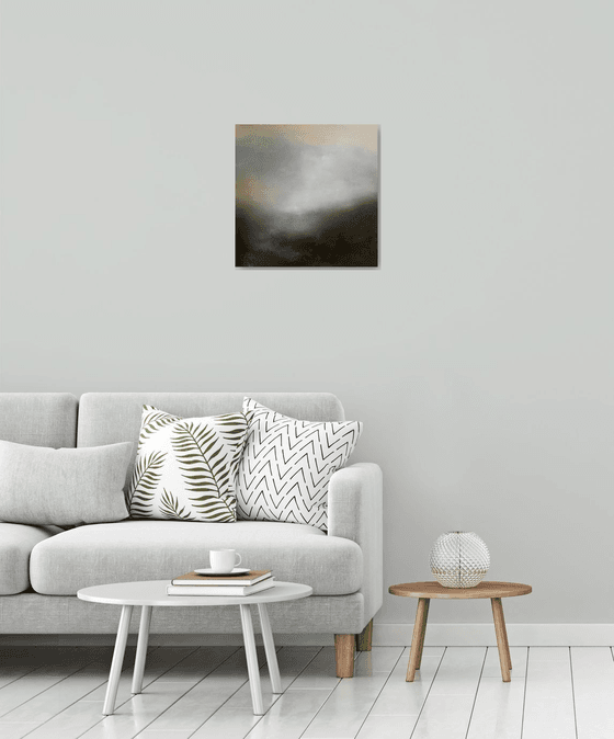 Serenity 50X50 cm  - gold particles original oil painting landscape gift modern urban art office art decor home decor gift idea