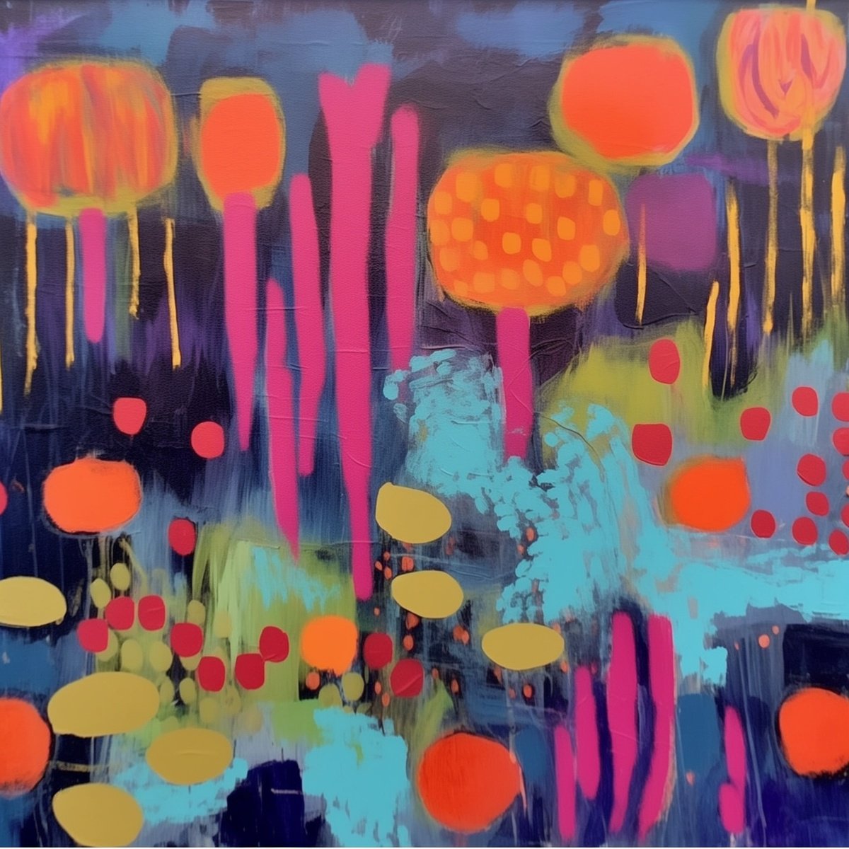 Abstract Acrylic Painting By V+V Kniazievi, 43 X 43", Colorful Day #4, Original Artwork