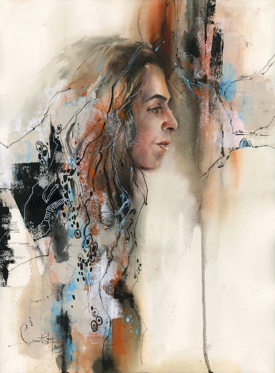 Abstract Portrait Painting By Sophie Rodionov, 16 X 22", Roots, Original Artwork