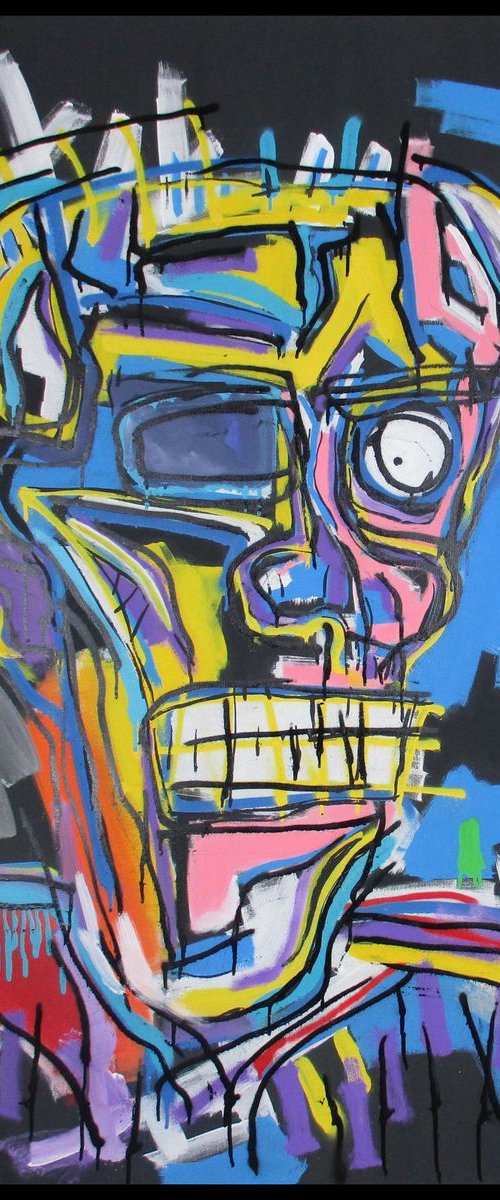 Portrait LARGE CANVAS 130 X 130 CM / 51,18 х 51,18 inch colourfull ABSTRACT EXPRESSIONISM square by V. Lishko