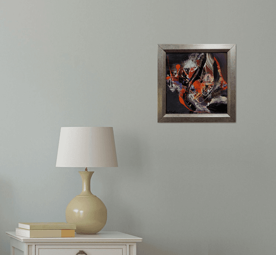 Small size framed colorfull abstract painting Silk road 1 by master Ovidiu Kloska