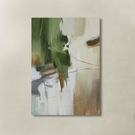 "Green Melody 3" Abstract green beige art