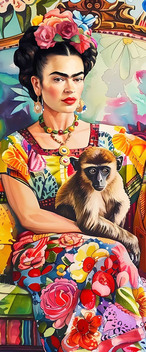 Frida Kahlo and monkey by BAST