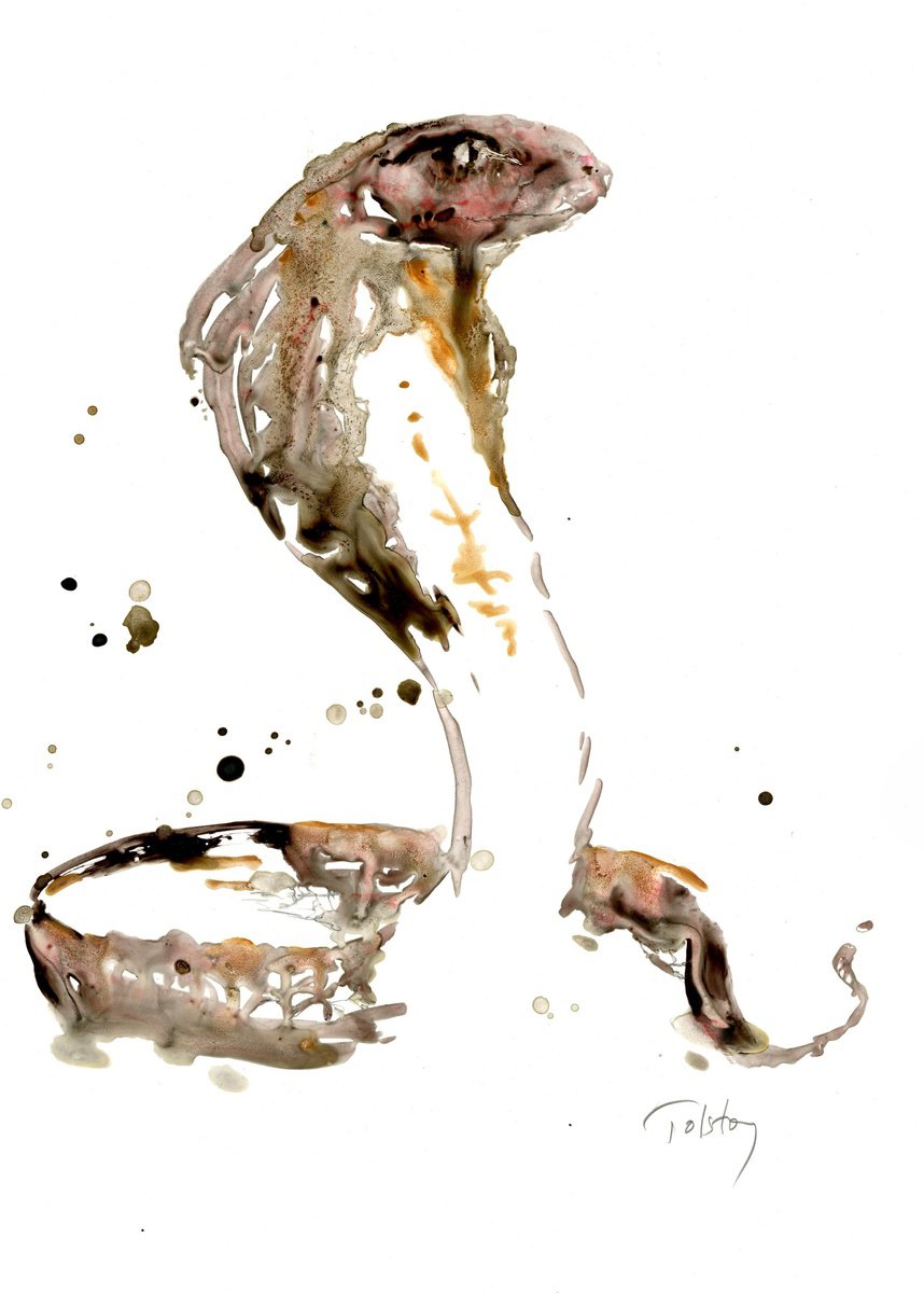 Impressionistic Animal Watercolour By Alex Tolstoy, 10 X 14, Yupo Cobra, Original Artwork
