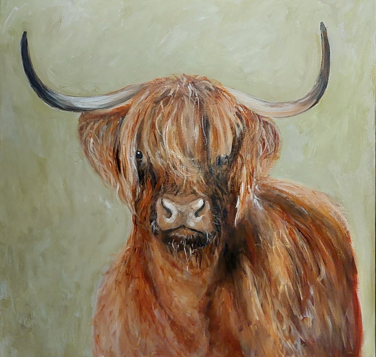 Impressionistic Animal Acrylic Painting By Els Driesen, 39 X 39, Highlander, Original Artwork